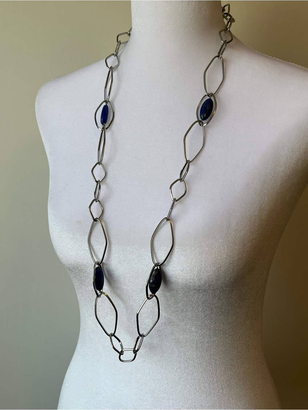 QVC Simona Collini Steel 36" Marquise Lapis Gemstone Necklace